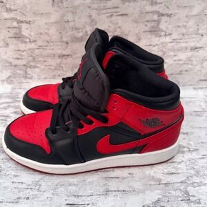 Air Jordan 1 Mid Youth Red Black Basketball Sneakers Shoes Size 6Y